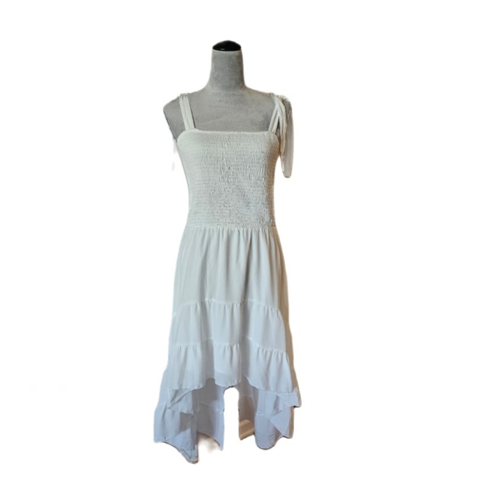 Sleeveless Spaghetti Strap Square Beach Sundress Solid Tiered High Low M…